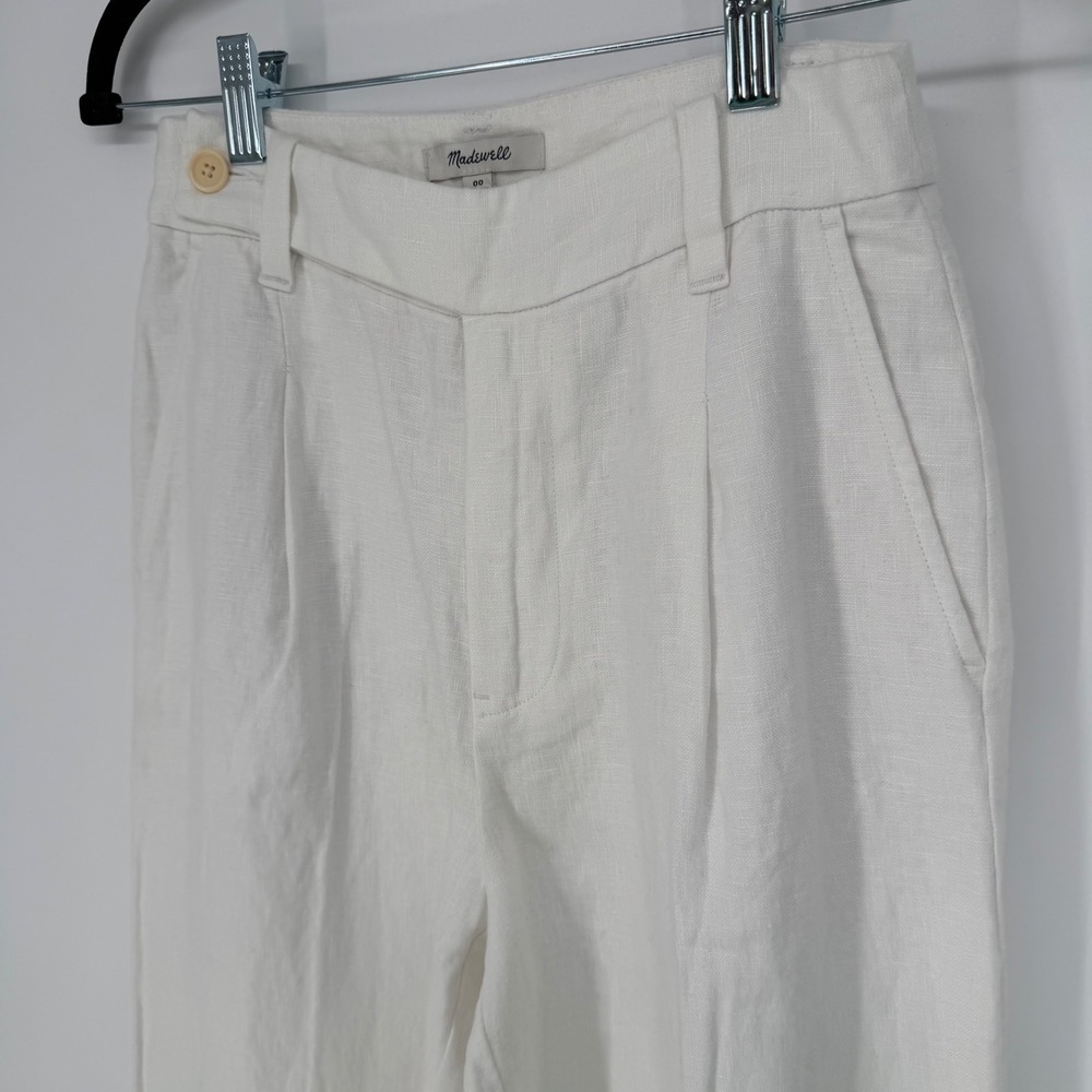 MADEWELL THE HARLOW WIDE-LEG PANT 100% LINEN WHITE NWT SZ 00 COASTAL LIGHTWEIGHT - Picture 2 of 14